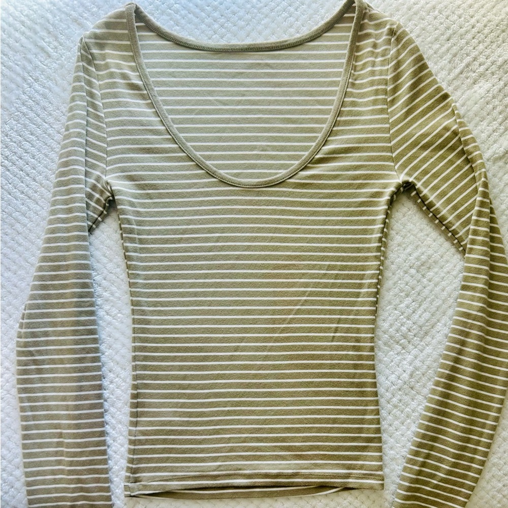 Universal Thread Sage Green and White Striped Long Sleeve Top